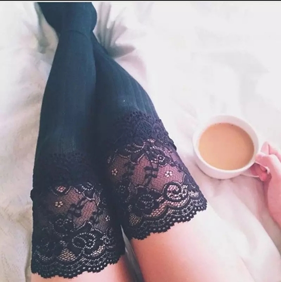 Nikkiwallflower Accessories - Black Lacey Thigh High Socks